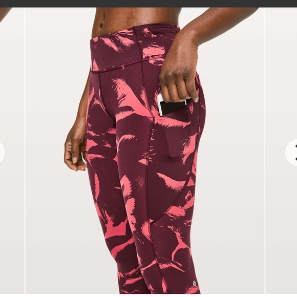 Lululemon Fast and Free Leggings Coral Deep Ruby 12 Pockets - Picture 4 of 10